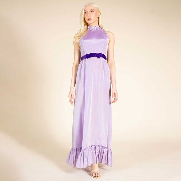1960's Lavender Taffeta Empire Waist Gown Sz 0/2 - Picture 2 of 8